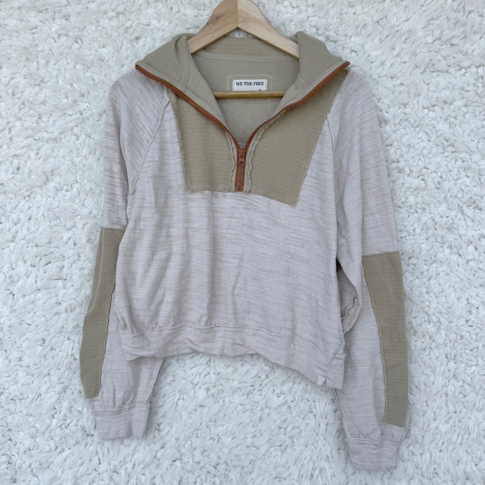 We The Free Beige & Tan Half-Zip Hoodie